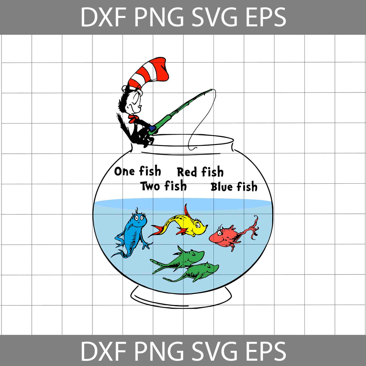 one fish two fish red fish blue fish Svg Dxf Eps Png file