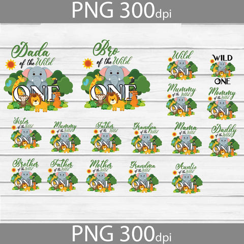 Wild Of The One Birthday Family Png, Bundle, Wild One Png, Sublimation, Zoo Animal Birthday Png, Jungle Safari Animals Png Birthday Family Png, Png Digital Image 300dpi