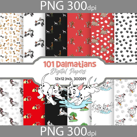 101 Dalmatians Seamless Pattern, Digital Papers, Scrapbook Papers, Pattern Paper, Background, Wallpaper, Cruella De Vil, 101 Dalmatians Pattern, 12*12inches -300dpi